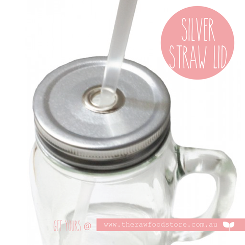 Staineless Steel - Silver Lid with hole for Regular Mouth Jars