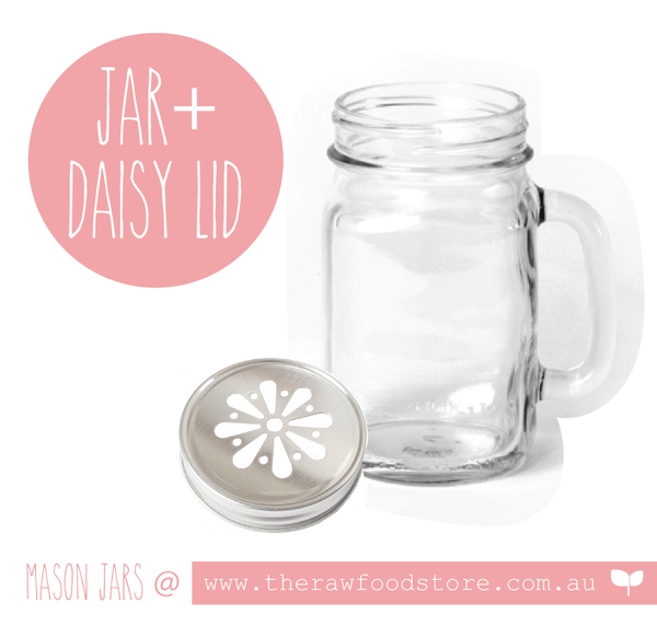 Handled Jar Glass Mug - 415ml including Free Daisy Lid